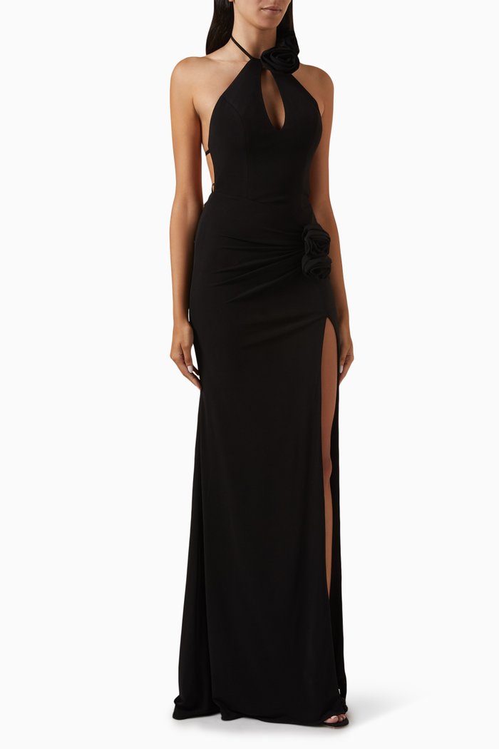 

Halterneck Slit Gown in Jersey, Black