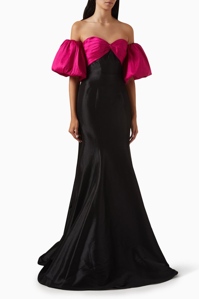 

Detachable-sleeve Gown in Mikado & Taffeta, Pink