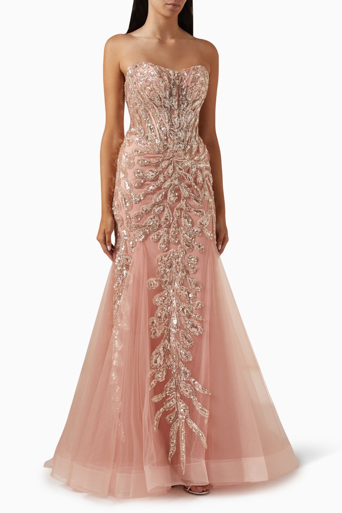 

Bead-embellished Bustier Gown in Tulle, Pink