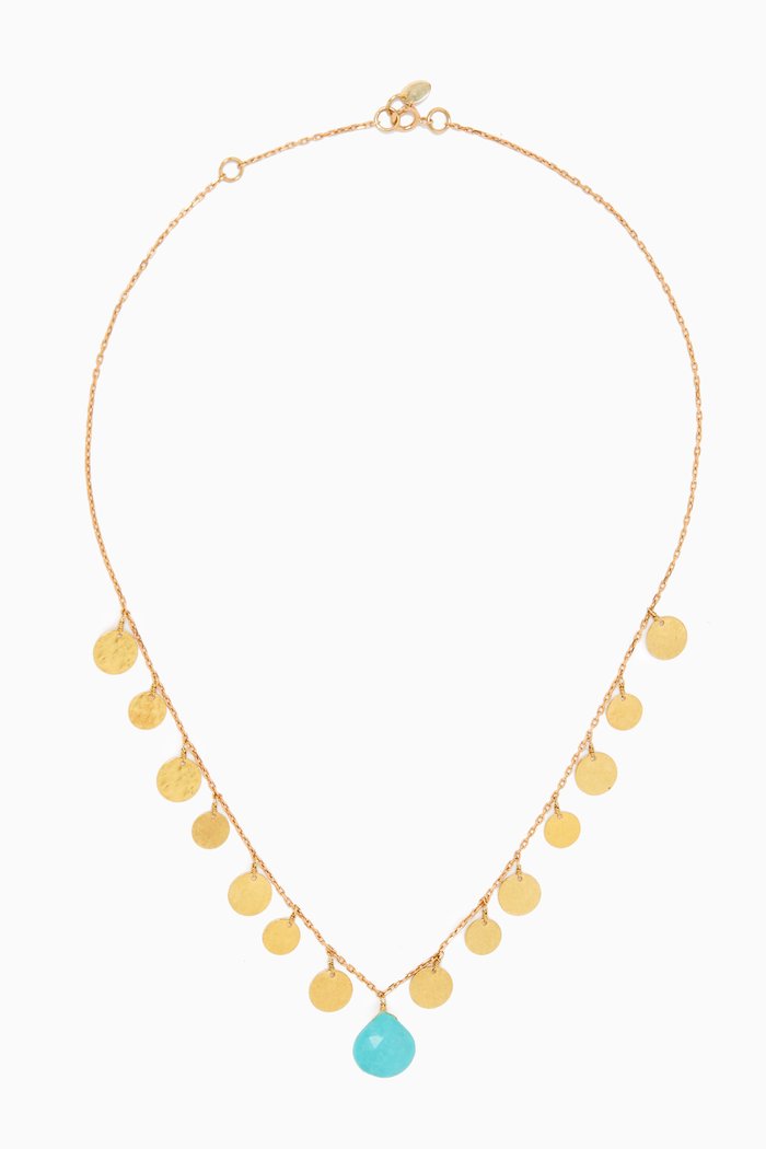Hand Hammered Coin & Turquoise Necklace in 18kt Gold