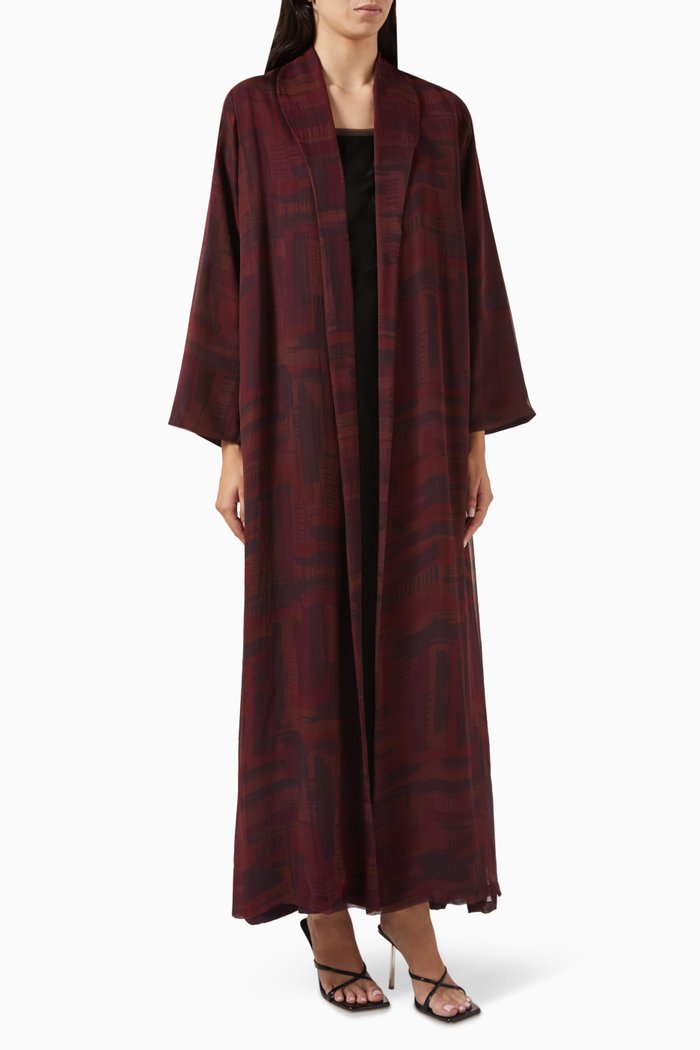 

Zainah-cut Printed Abaya in Silk, Multicolour