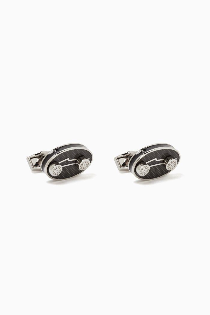 

Sports Ice Racing Car Cufflinks in Palladium-plated Metal, Black