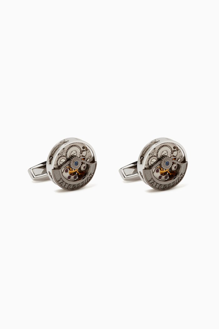 

Deboss Round Skeleton Sapphire Cufflinks in Rhodium-plated Sterling Silver