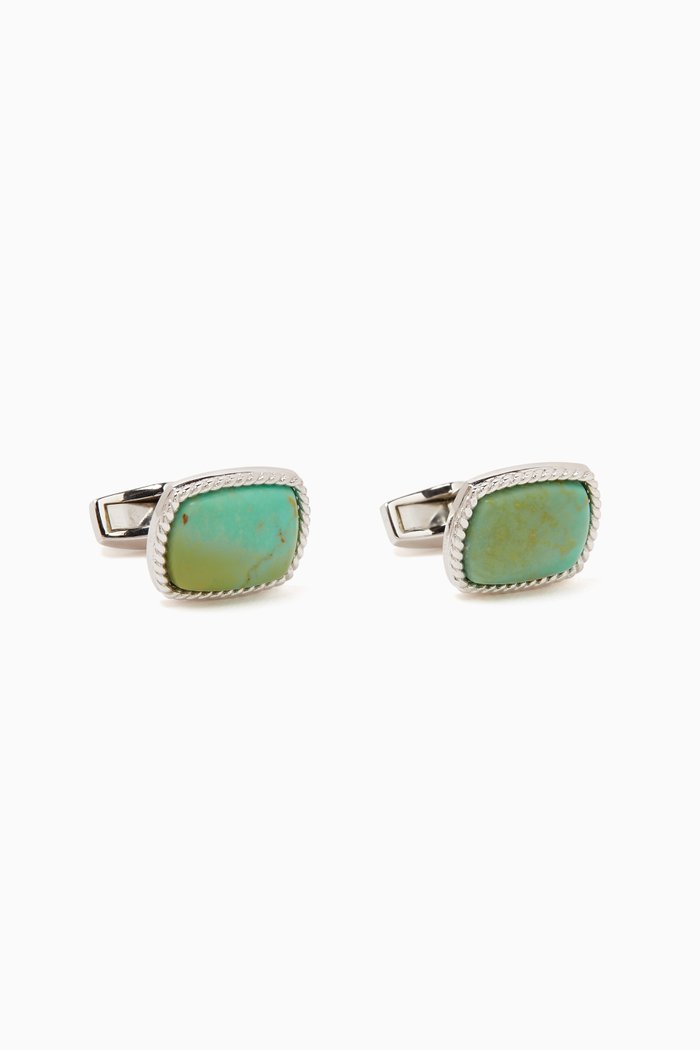 

Cable Jasper Amaroo Turquoise Cufflinks in Rhodium-plated Sterling Silver, Blue