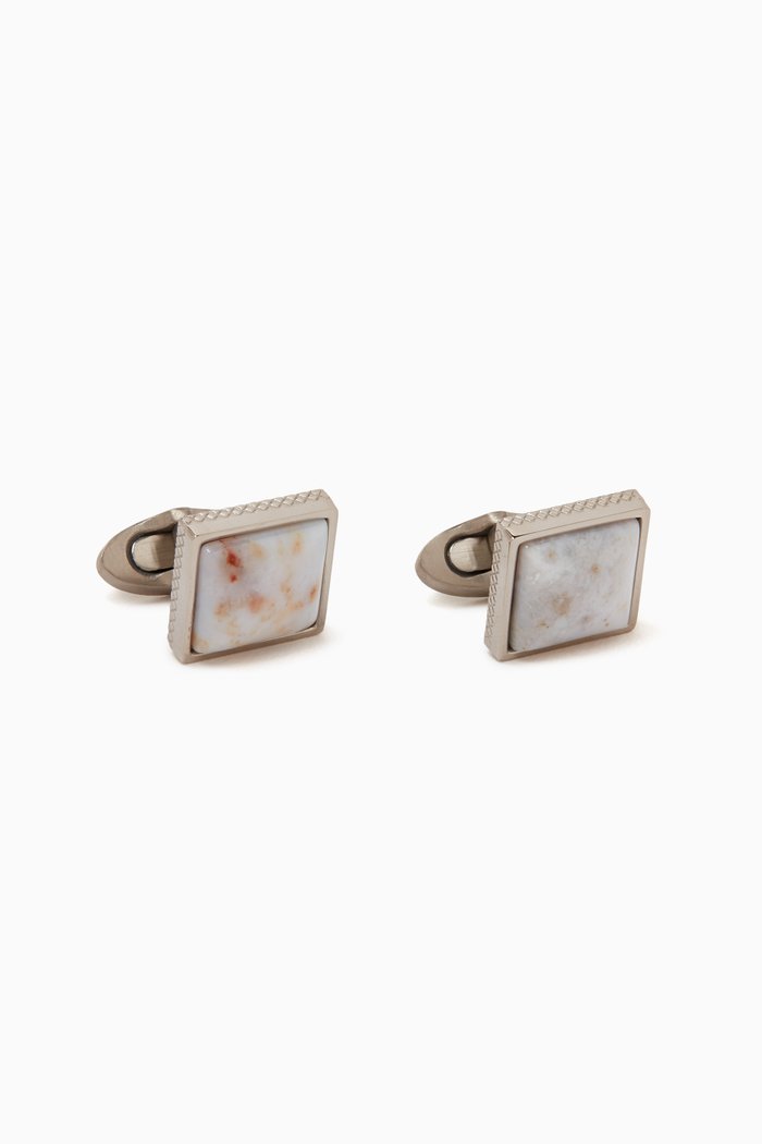 

Classic White Ivory Agate Cufflinks in Titanium, Silver