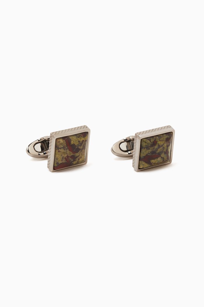 

Classic Green & Brown Forest Stone Cufflinks in Titanium, Silver