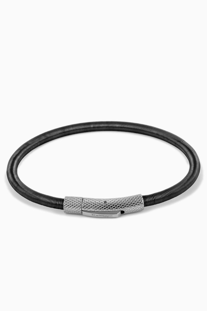 Medium Seta Etched Click Bracelet in Stainless Steel & Nylon Coated Wire, Black