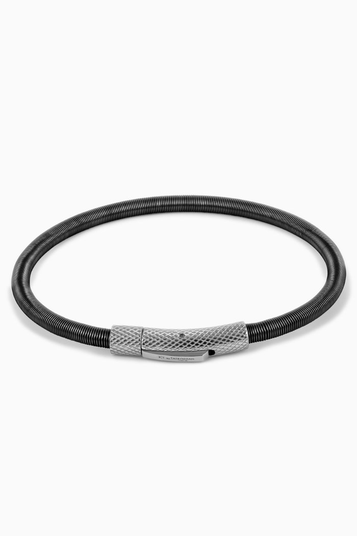 

Large Seta Etched Click Bracelet in Stainless Steel & Nylon Coated Wire, Black