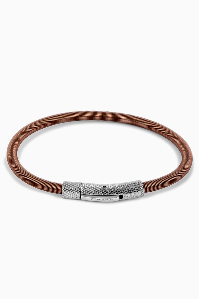 

Medium Seta Etched Click Bracelet in Stainless Steel & Nylon Coated Wire, Brown