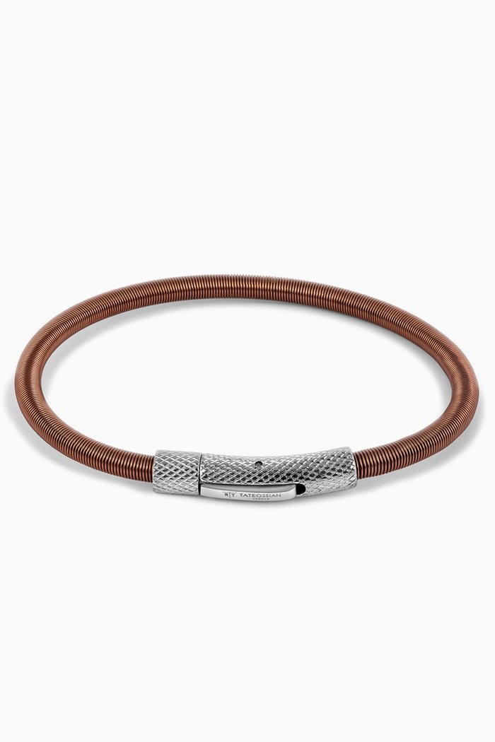 

Medium Seta Etched Click Bracelet in Stainless Steel & Nylon Coated Wire, Brown