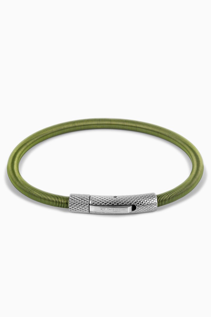 

Medium Seta Etched Click Bracelet in Stainless Steel & Nylon Coated Wire, Green