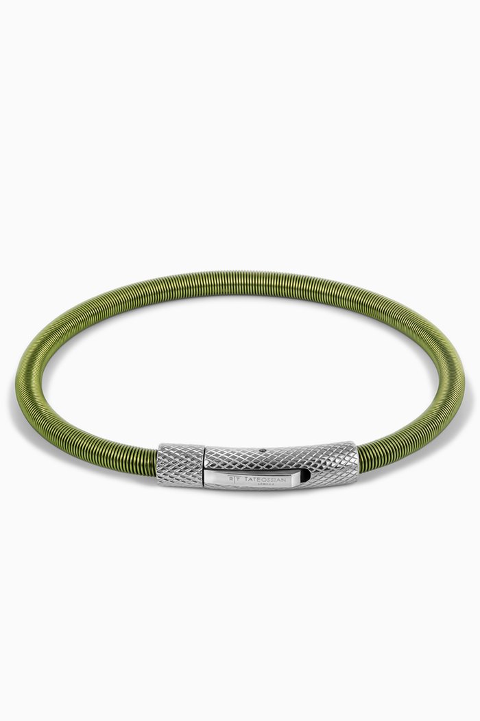 

Medium Seta Etched Click Bracelet in Stainless Steel & Nylon Coated Wire, Green