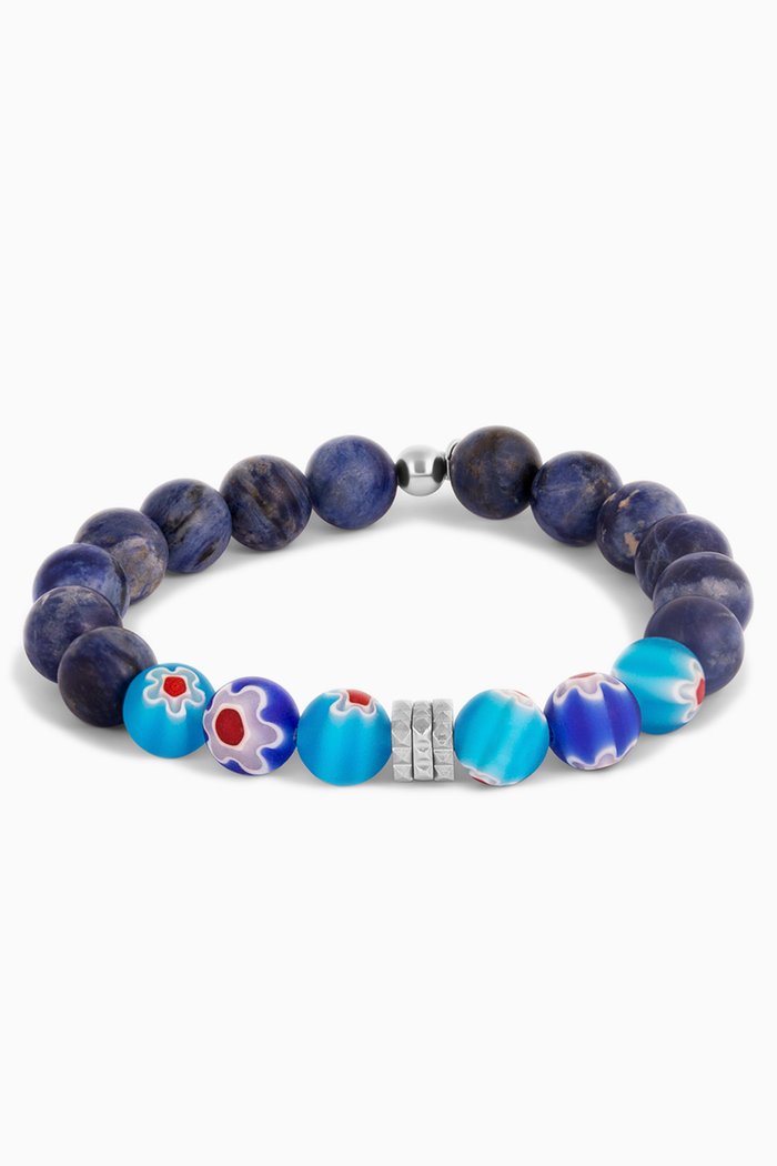 

Medium Millefiori Maxi Beaded Sodalite Bracelet in Stainless Steel, Blue