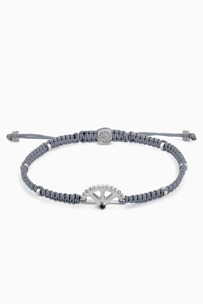 

Puzzle Gear Macrame Bracelet in Rhodium Silver, Black