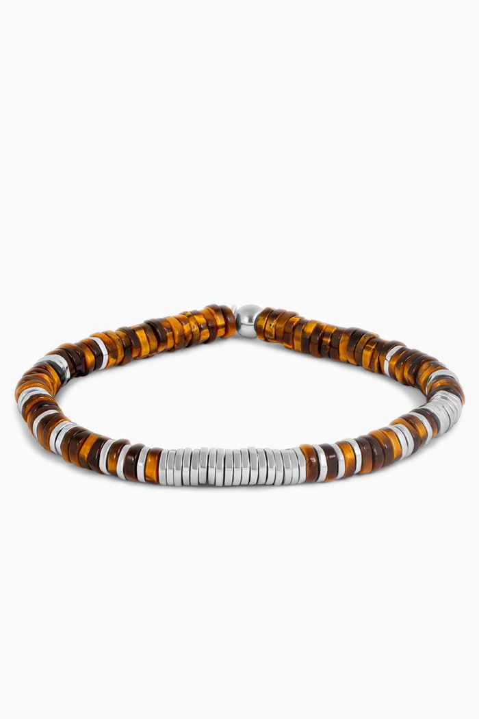 

Medium Constellation Beaded Tiger Eye Bracelet in Rhodium-plated Sterling Silver, Brown