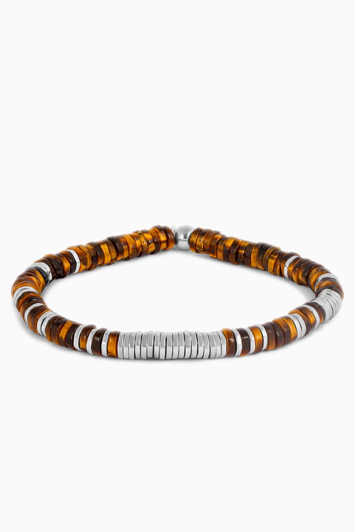 

Medium Constellation Beaded Tiger Eye Bracelet in Rhodium-plated Sterling Silver, Brown