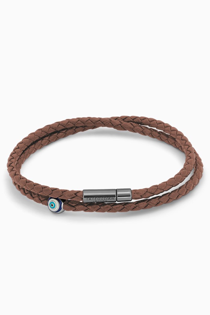 

Medium Evil Eye Wrap Pop Bracelet in Recycled Corn Leather, Brown
