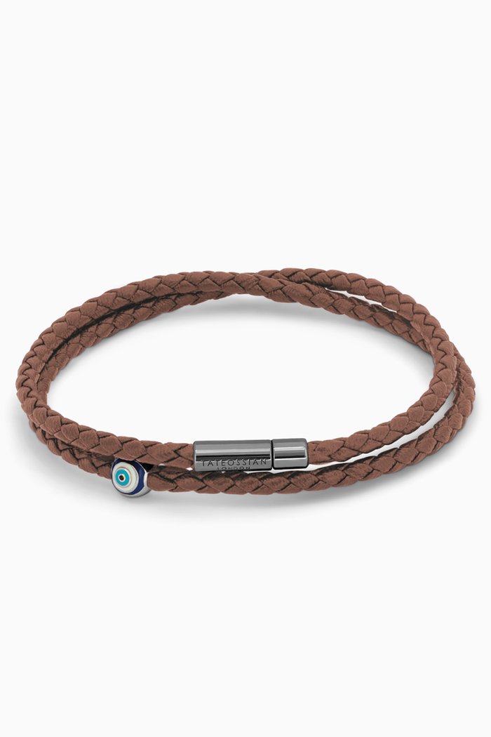 

Medium Evil Eye Wrap Pop Bracelet in Recycled Corn Leather, Brown