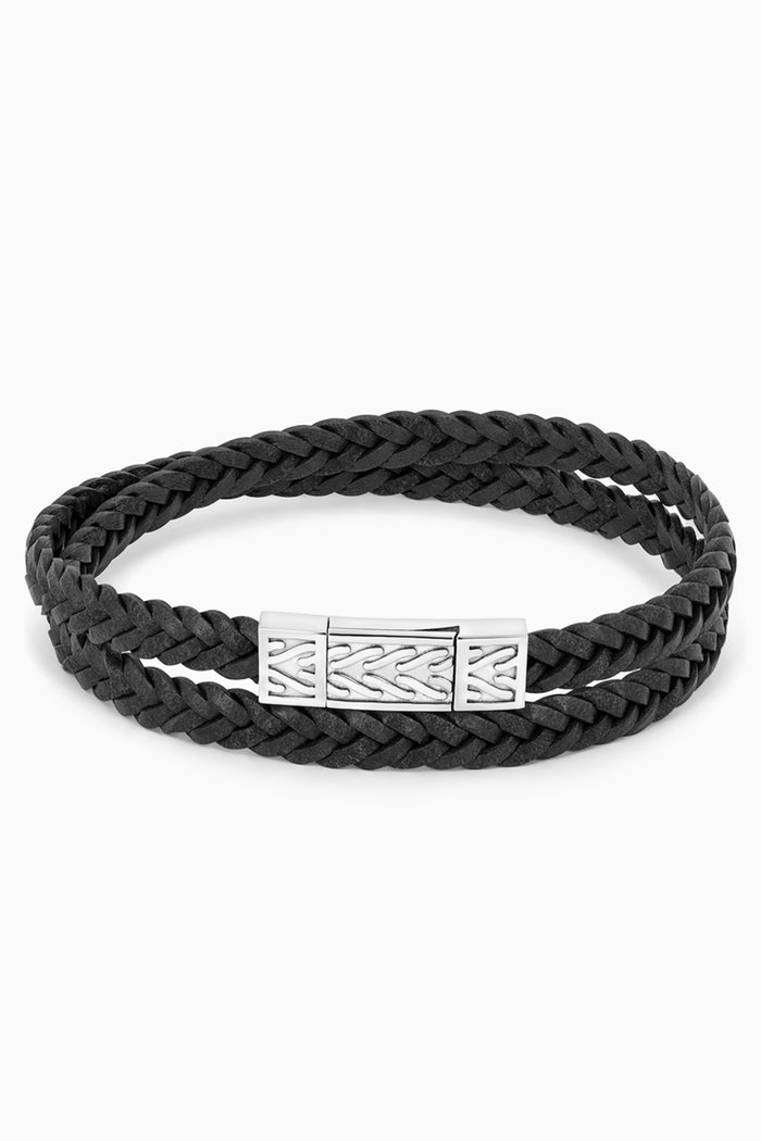

Medium Herringbone Click Coda Di Volpe Pelle Bracelet in Recycled Leather, Black