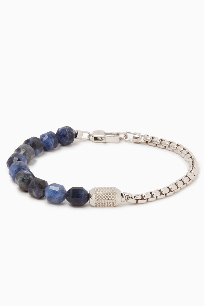 

Medium Beaded Sodalite Box Chain Bracelet in Rhodium-plated Sterling Silver