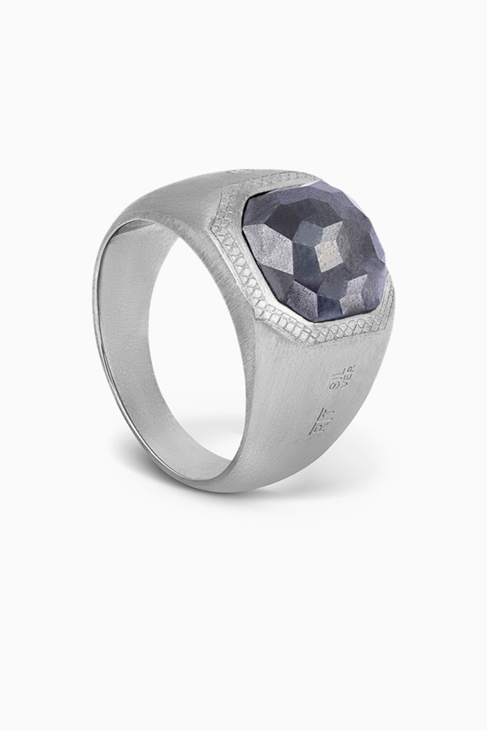 

Doppione Grey Hematite Signet Ring in Rhodium-plated Sterling Silver