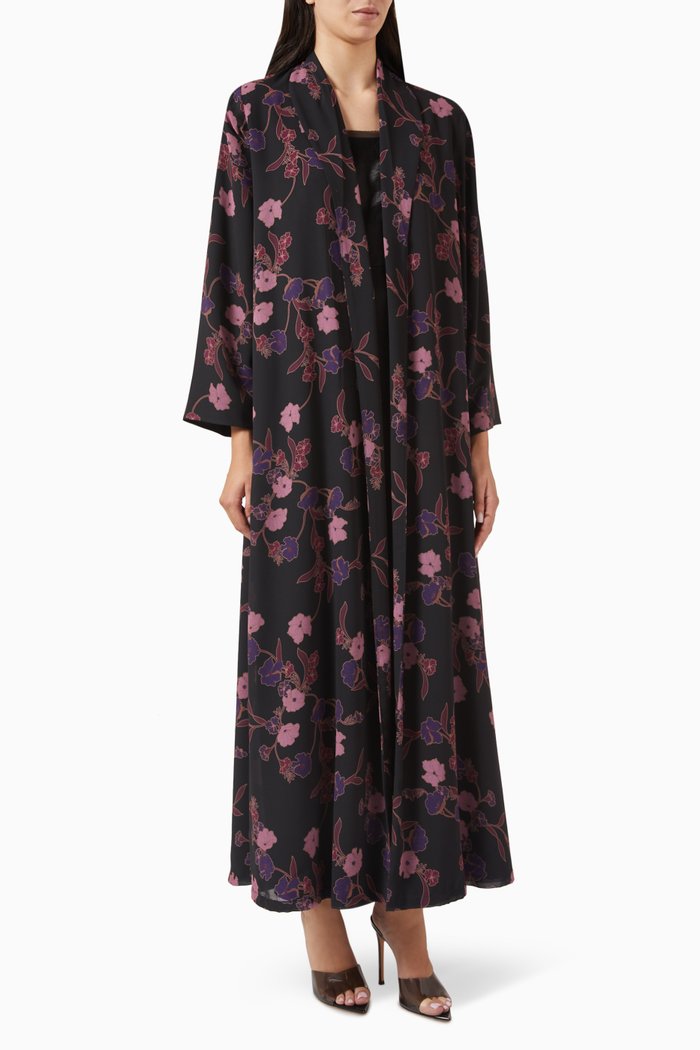 

Zainah-cut Printed Abaya in Chiffon, Multicolour