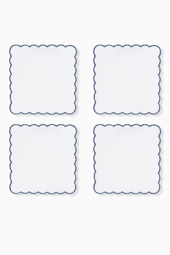 

Scallop Coaster in Linen, Set of 4, White