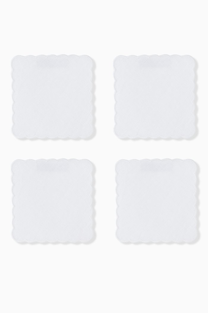 

Scallop Coaster in Linen, Set of 4, White