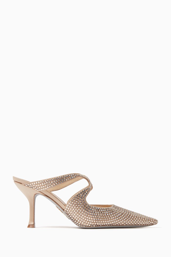 80 Crystal-embellished Mules in Satin, Gold