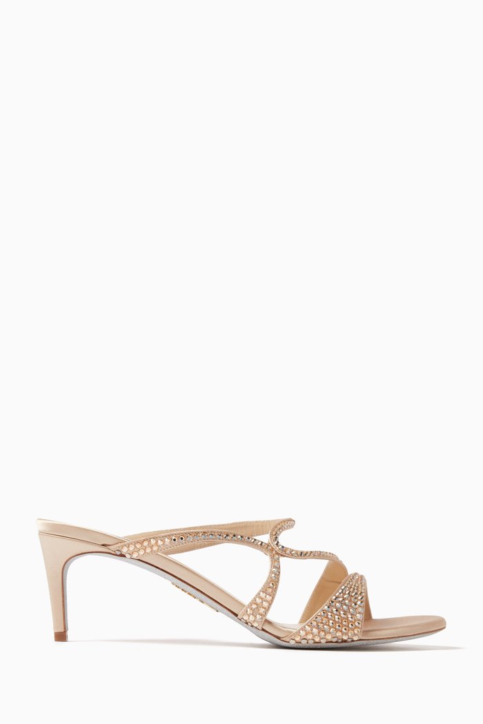 60 Crystal-embellished Mules in Satin, Neutral