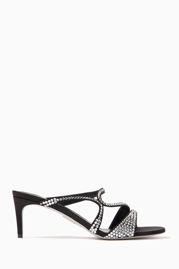 60 Crystal-embellished Mules in Satin, Black