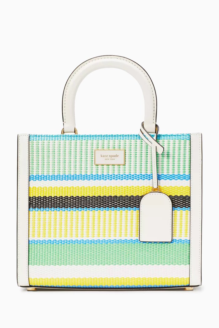 

Small Manhattan Striped Tote in Woven Straw, Green