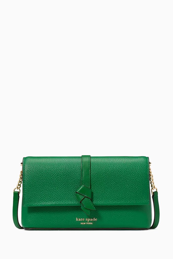 

Knott Flap Crossbody Bag in Pebbled Leather, Green