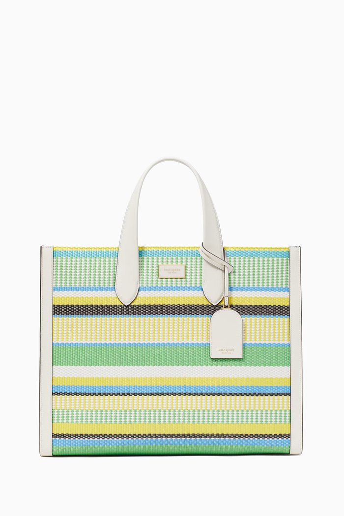 

Large Manhattan Striped Tote Bag in Woven Straw, Green
