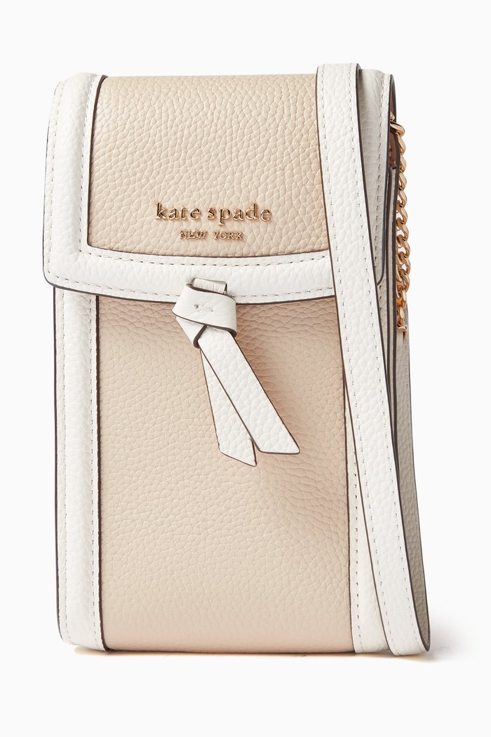 Knott North South Phone Crossbody in Leather, Brown