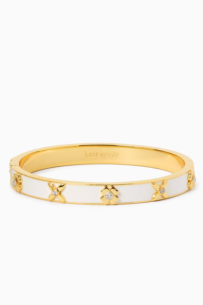 

Heritage Bloom Hinged Bangle in Gold-tone Metal, White