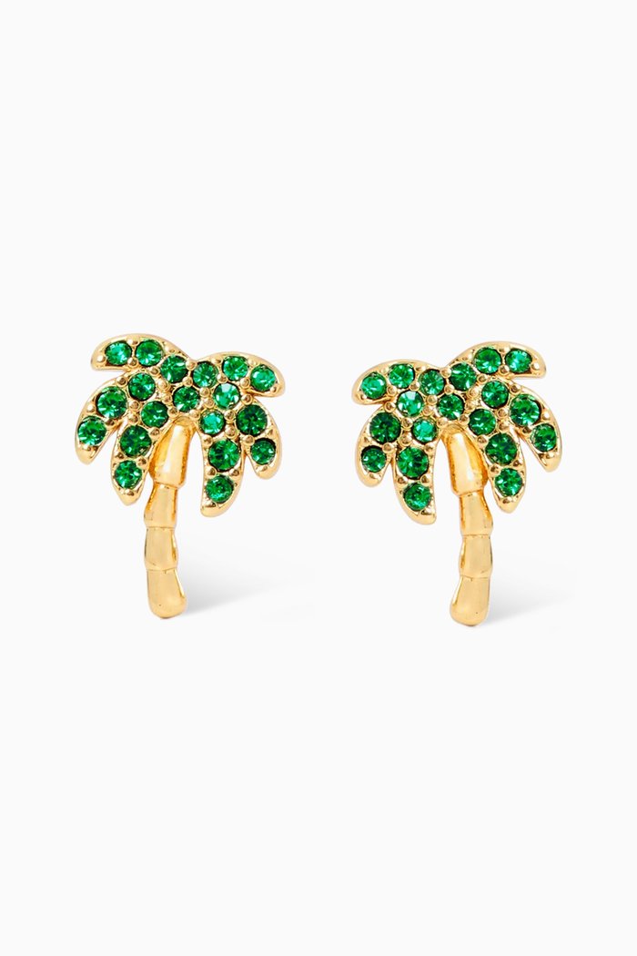 

Away We Go Pavé Palm Stud Earrings in Gold-tone Metal, Green