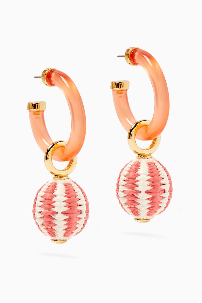 

Charm Hoop Earrings in Resin and Raffia, Pink