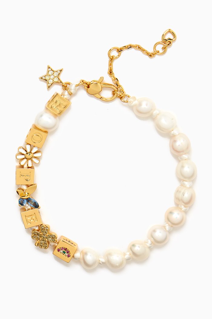 

Sweet Treasures Faux-pearl and Gold-tone Charm Bracelet, Multicolour