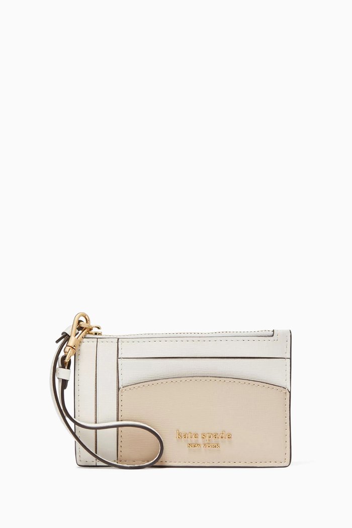 

Morgan Colour-block Card Case Wristlet in Saffiano Leather, Brown