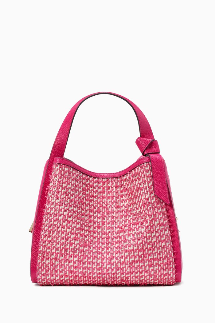 

Medium Knott Crossbody Bag in Straw, Pink