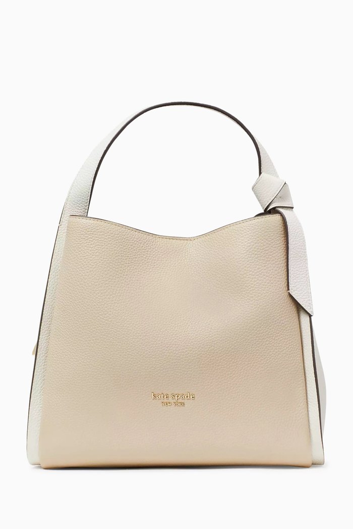 

Medium Knott Colour-block Bag in Pebbled Leather, Brown