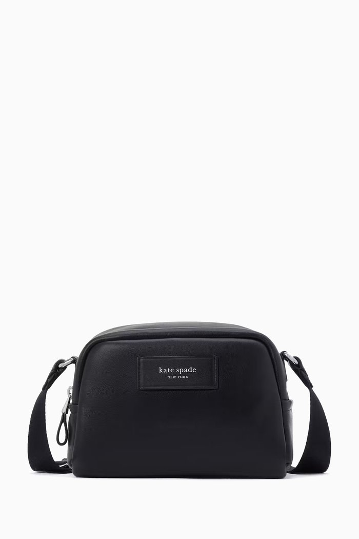 

Small Puffed Crossbody Bag in Leather, Black
