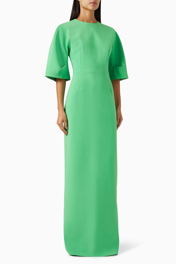 

Flared-sleeves Fitted Gown in Crepe, Green