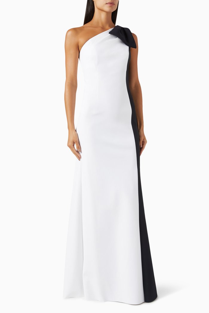 

Bow One-shoulder Gown in Scuba, Black