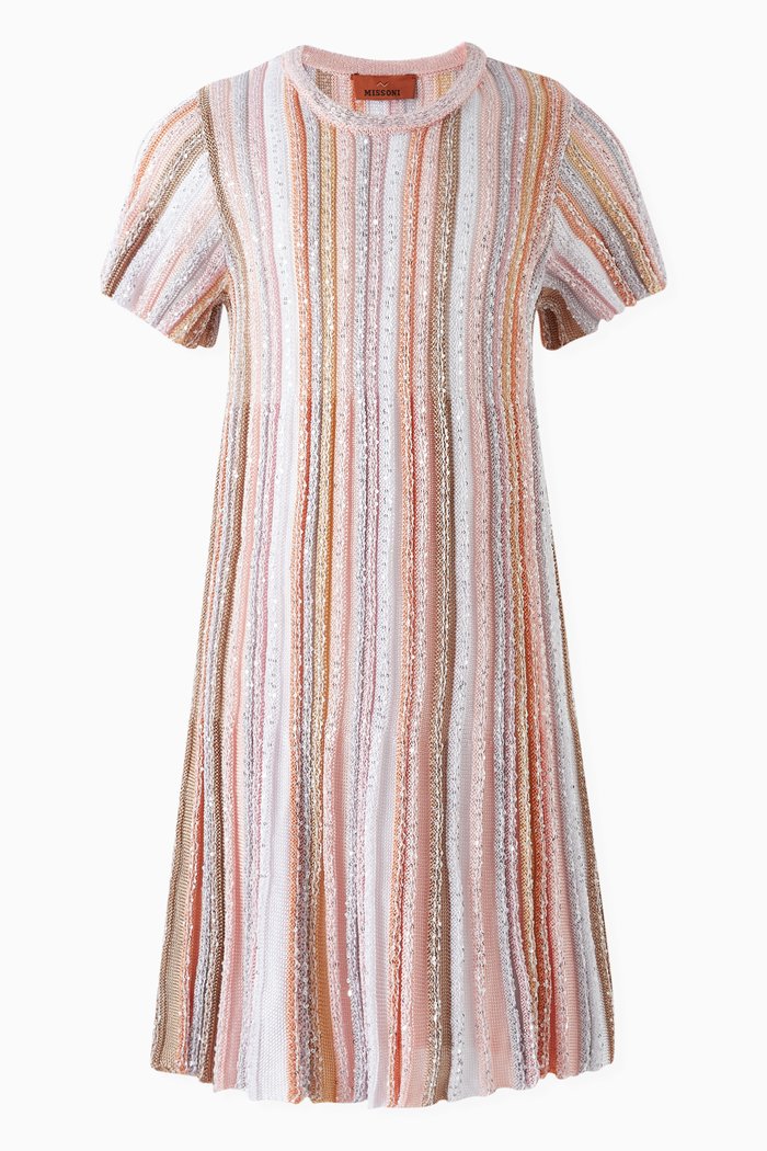 

Sequin-embellished Striped Dress in Viscose Knit, Multicolour