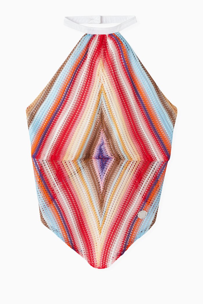 

Striped Halterneck Top in Crochet Knit, Multicolour