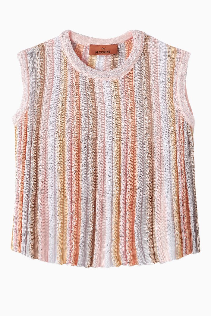 

Sequin-embellished Striped T-shirt in Viscose Knit, Multicolour