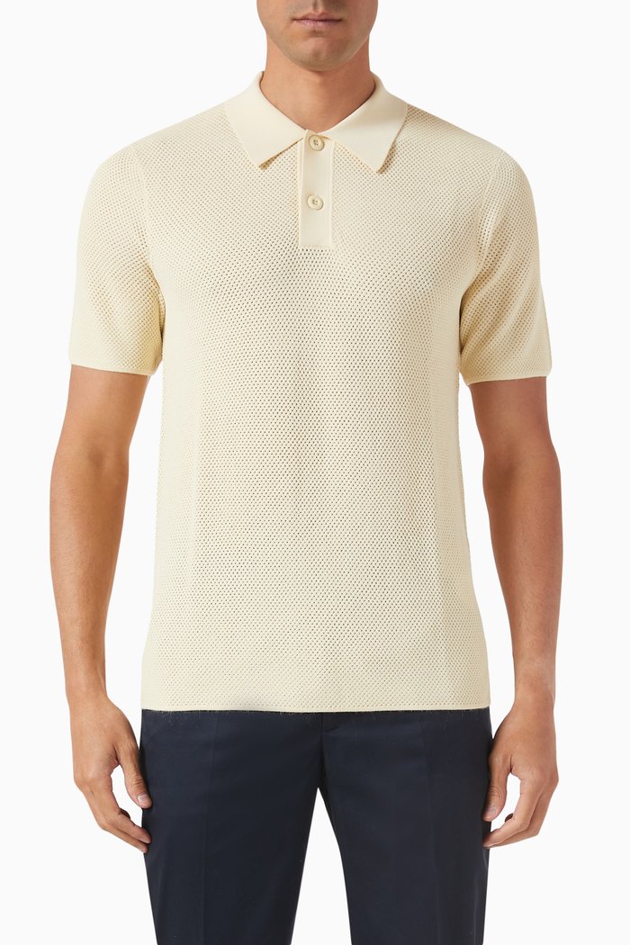 

Polo Shirt in Openwork Knit, Neutral