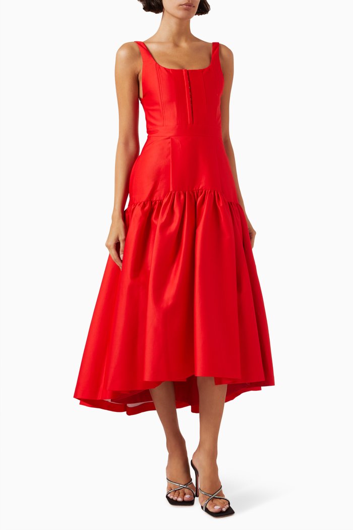 

Diana Structured Midi Dress in Cotton, Red